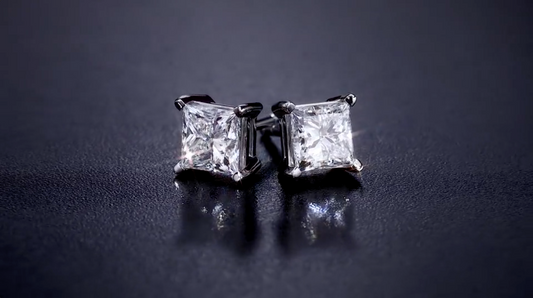 14K Princess Cut Lab Grown Diamond Stud Earrings.